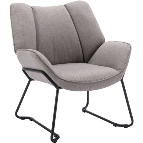 Wahson Office Chairs – Fauteuil relax en lin gris – Coussin épais et dossier souple – Structure métallique robuste – Pour salon et chambre moderne