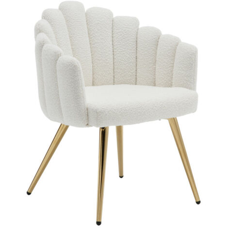 Wahson Office Chairs – Fauteuil salon moderne en fausse fourrure blanche – Pieds en métal doré – Coussins épais en éponge haute densité – Confort optimal