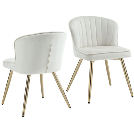 Wahson Office Chairs – Lot de 2 chaises de salle à manger en velours beige – Coussin épais 6cm – Pieds dorés en métal – Hauteur d'assise 47.5cm