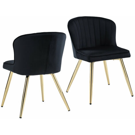 Wahson Office Chairs – Lot de 2 chaises de salle à manger modernes – Coussin épais en velours noir – Pieds en métal plaqué or – Hauteur d'assise 47.5cm