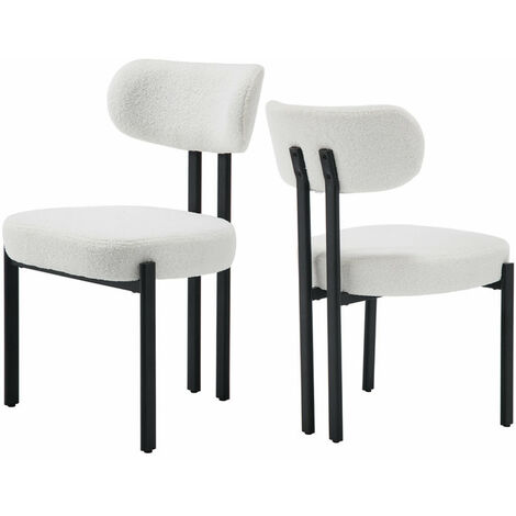 Wahson Office Chairs – Lot de 2 chaises en fausse fourrure – Chaise salle à manger avec pieds en métal – Confortable et design moderne – Hauteur d'assise 48.25cm – Blanc