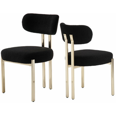 Wahson Office Chairs – Lot de 2 chaises en velours noir – Pieds métal plaqué or – Confort optimal avec coussins en fausse fourrure – Dimensions 83x50x54.5cm