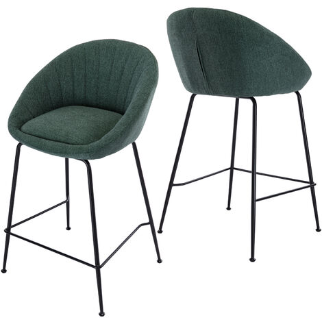 Wahson Office Chairs – Lot de 2 tabourets de bar en tissu – Coussin épais et doux – Pieds en métal noir – Pour îlots de cuisine et salons