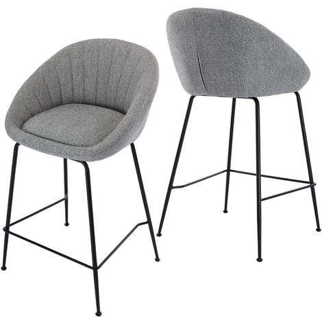 Wahson Office Chairs – Lot de 2 tabourets de bar en tissu – Dossier coquillage – Pieds en métal noir – Confort optimal pour îlots de cuisine – Utilisation polyvalente