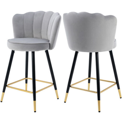 Wahson Office Chairs – Lot de 2 tabourets de bar en velours gris – Hauteur d'assise 66 cm – Pieds en métal noir – Design moderne pour cuisine et bar