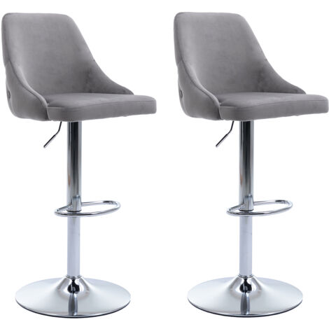 Wahson Office Chairs – Lot de 2 tabourets de bar en velours gris – Hauteur réglable 63-84 cm – Structure métal – Rembourrage en éponge haute densité
