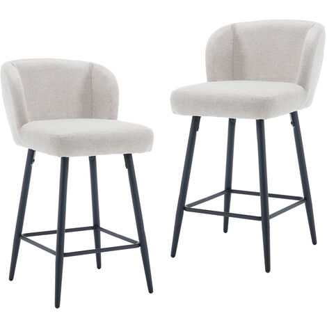 Wahson Office Chairs – Lot de 2 tabourets de bar modernes – Coussin épais en lin – Pieds métalliques robustes – Dossier enveloppant pour confort – Beige