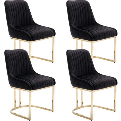 Wahson Office Chairs – Lot de 4 chaises de salle à manger en velours – Pieds en métal doré – Coussin épais 12cm – Hauteur d'assise 47cm – Capacité 110kg