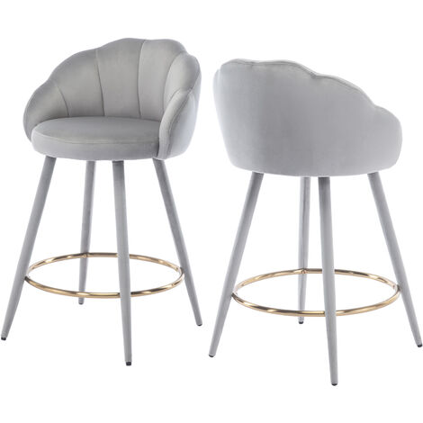 Wahson Office Chairs – Tabouret de bar en velours – Lot de 2 chaises hautes avec sièges rembourrés – Pieds métalliques – Hauteur d'assise 64,5 cm – Gris