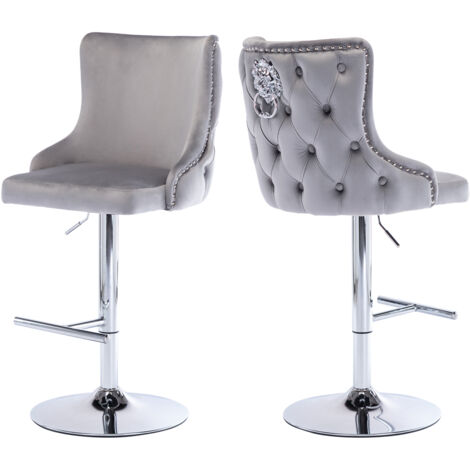 Wahson Office Chairs – Tabouret de bar velours – Lot de 2 chaises hautes avec repose-pieds – Hauteur réglable 60-82 cm – Design moderne gris