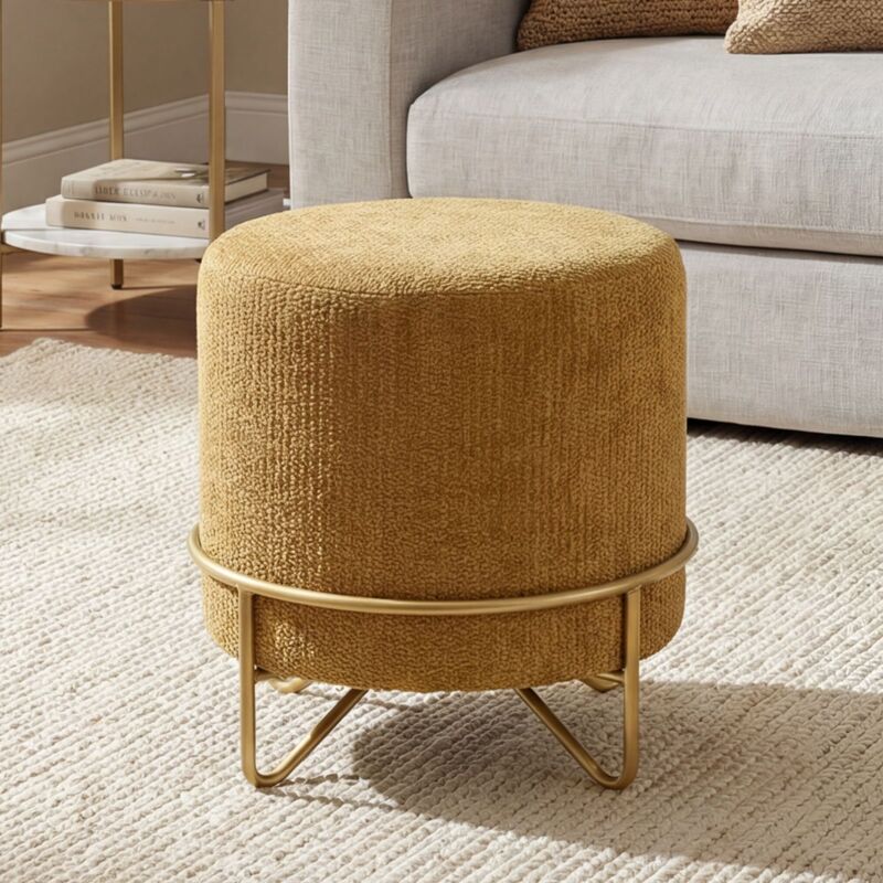 Wahson Ottoman de Salon avec Pieds Métal, Ottoman Stool en Chenille, Ottoman pour Entrée Moderne Pouf avec Pieds d'Appoint, Jaune