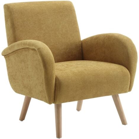 WAHSON Poltrone relax, Poltrona Imbottita in Tessuto Poltroncina Moderna con Gambe in Legno Sedia da Salotto per Soggiorno/Camera da Letto, Giallo