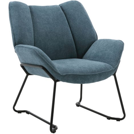 Wahson Poltrone relax, Sedia da Salotto Moderno con Gambe in Metallo Poltroncine Salotti in Tessuto di Lino Poltroncina con Braccioli per Camera da Letto, Blu