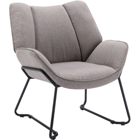 Wahson Poltrone relax, Sedia da Salotto Moderno con Gambe in Metallo Poltroncine Salotti in Tessuto di Lino Poltroncina con Braccioli per Camera da Letto, Grigio