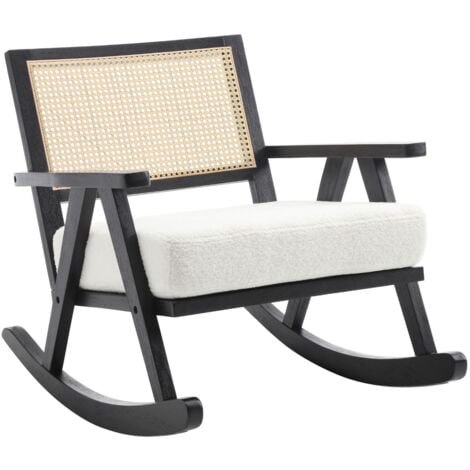WAHSON OFFICE CHAIRS Wahson Schaukelstuhl Holz Schaukelsessel Rattan Loungesessel, Teddystoff, Schwarz