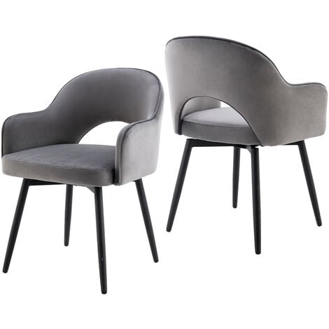 WAHSON Sedie Set di 2 Sedie da Pranzo Sedie da Cucina Girevole con Gambe in Metallo per Sala da Pranzo, Velluto, Grigio