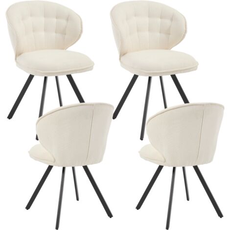 Wahson Sedie Set di 4, Sedieda Pranzo in Tessuto con Gambe in Metallo, Sedie Imbottite per Sala da Pranzo/Soggiorno, Bianco