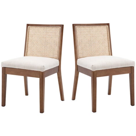 Wahson Set di 2 Sedie da Pranzo in Tessuto di Lino Sedie da Cucina Retrò in Rattan Sedie con Gambe in Legno per Soggiorno, Beige