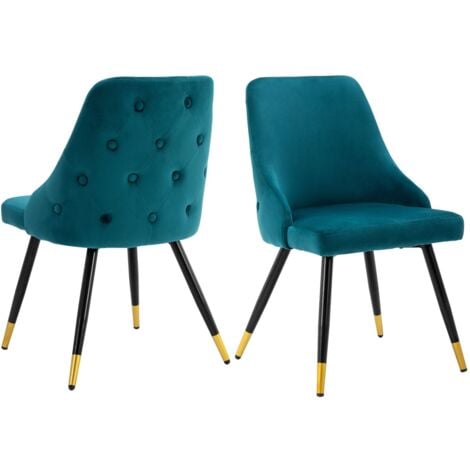 WAHSON Set di 2 Sedie da Pranzo in Velluto Sedie da Cucina Moderne con Gambe Dorate Sedie per Soggiorno, Petrolio
