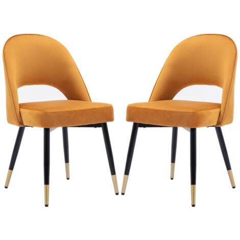 WAHSON Set di 2 Sedie da Pranzo in velluto Sedie da Cucina Moderne con Gambe in Metallo per Soggiorno, Giallo