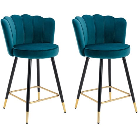 WAHSON OFFICE CHAIRS Set di 2 Sgabelli da Bar in Velluto Sgabelli Cucina Moderni Sedia da Bar con Schienale, Blu