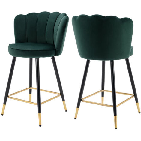 Wahson Set di 2 Sgabelli da Bar in Velluto Sgabelli Cucina Moderni Sedia da Bar con Schienale, Verde