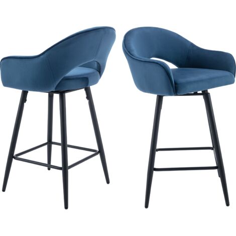Wahson Set di 2 Sgabelli da Bar in Velluto Sgabelli Cucina Moderni Sedia da Bar Sgabelli Alti Girevoli per Cucina,Blu