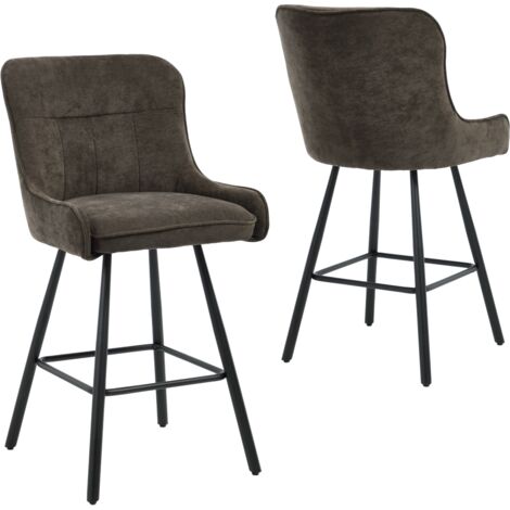 Wahson Set of 2 Chenille Modern Counter Chairs Simple Elegant Bar Chairs for Kitchen Home Pub Counter Restaurant, Brown