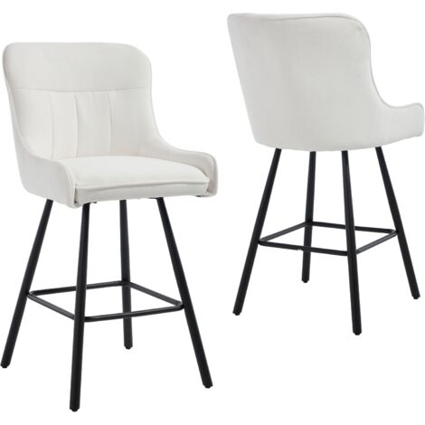 Wahson Set of 2 Chenille Modern Counter Chairs Simple Elegant Bar Chairs for Kitchen Home Pub Counter Restaurant, White