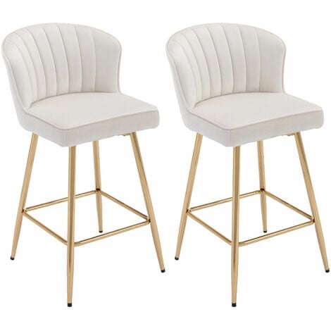 WAHSON Sgabelli bar, Set di 2 Sgabelli da Bar in Velluto Sgabelli Cucina Moderni Sgabelli Alti con Gambe in Metallo per Cucina Bancone, Beige