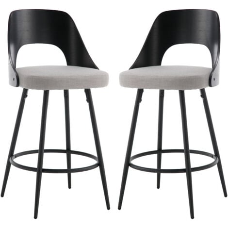 WAHSON OFFICE CHAIRS WAHSON Sgabelli bar, Set di 2 Sgabelli da Bar Moderni Sgabelli Cucina in Tessuto Sgabelli Alti con Schienale Sedia da Bar con Poggiapiedi, Grigio