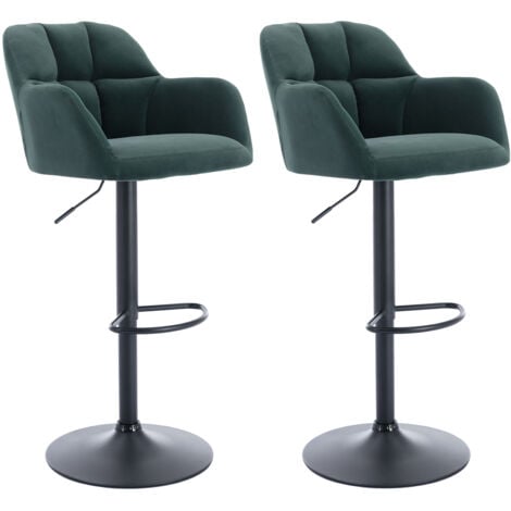 WAHSON Sgabelli bar, Set di 2 Sgabelli da Bar Sgabelli Cucina Moderni Regolabile e Girevole per Cucina Bancone, Velluto, Verde