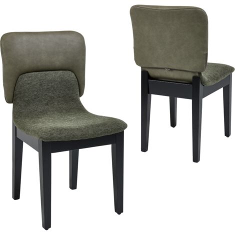 WAHSON Sillas de Comedor Juego de 2 en Cuero PU con Diseño Patchwork de Chenilla Sillas de Cocina Retro para Salón o Restaurante, Verde