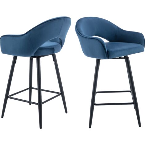 Wahson Tabouret de Bar en Velours, Lot de 2 Tabouret Rotation de 360 Degré Chaise Bar de Pied en Métal avec Repose-Pieds pour Bar, Bleu
