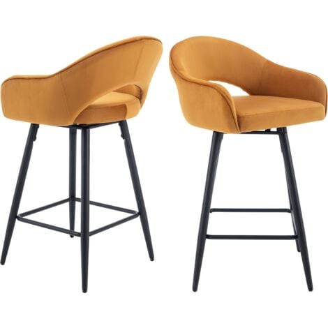 WAHSON OFFICE CHAIRS Velours, Lot de 2 Tabouret Rotation de 360 Degré Chaise Bar de Pied en Métal avec Repose-Pieds pour Bar, Jaune