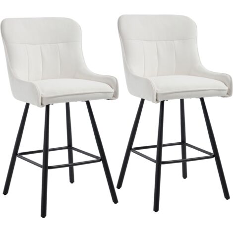 Wahson Tabouret de Bar Lot de 2 en Chenille, Chaise de Bar avec Pied Métal, Tabouret Haut Cuisine Moderne pour Café/Restaurant/Bar, Beige