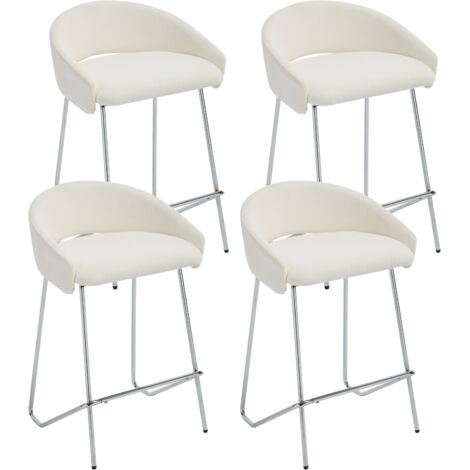 Wahson Tabouret de Bar Lot de 4 en Chenille, Tabouret Haut Cuisine avec Repose-Pied en Métal Chaise Bar 65cm Chaise pour Ilot Central Cuisine, Blanc