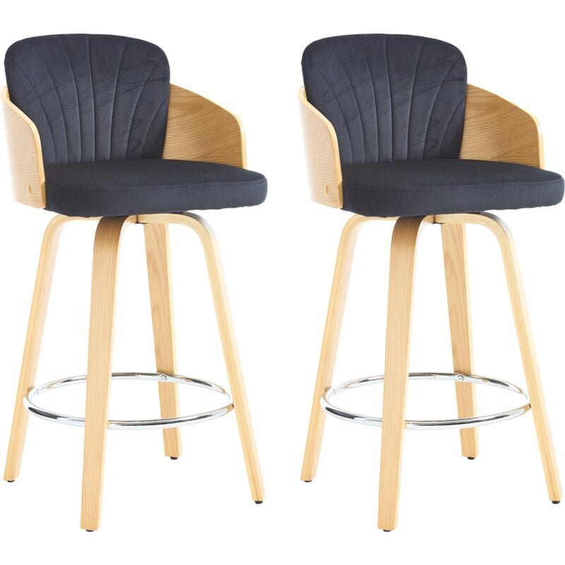 Wahson Tabourets de Bar Lot de 2 Tabourets de Comptoir Velours avec Pieds en Bois pour Central Îlot, Noir