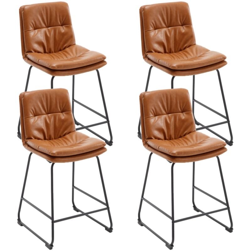 Tabouret de Bar Lot de 4 Chaise Haute Cuisine en Cuir pu pour Bar avec Coussin Confortable, Pied Métal, Marron, Wahson