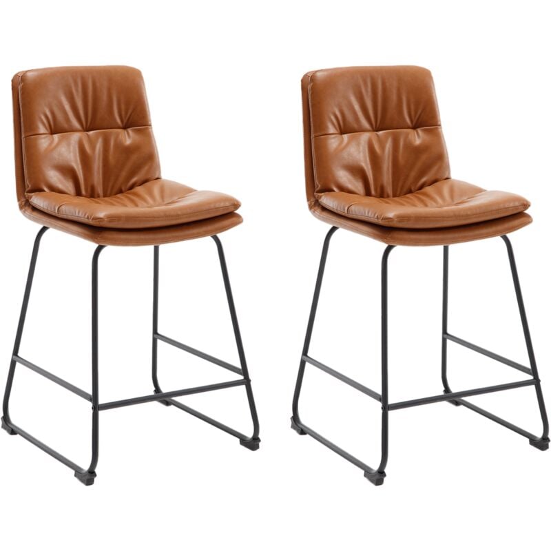 Tabouret de Bar Lot de 2 Chaise Haute Cuisine en Cuir PU pour Bar avec Coussin Confortable, Pied Métal, Marron, Wahson