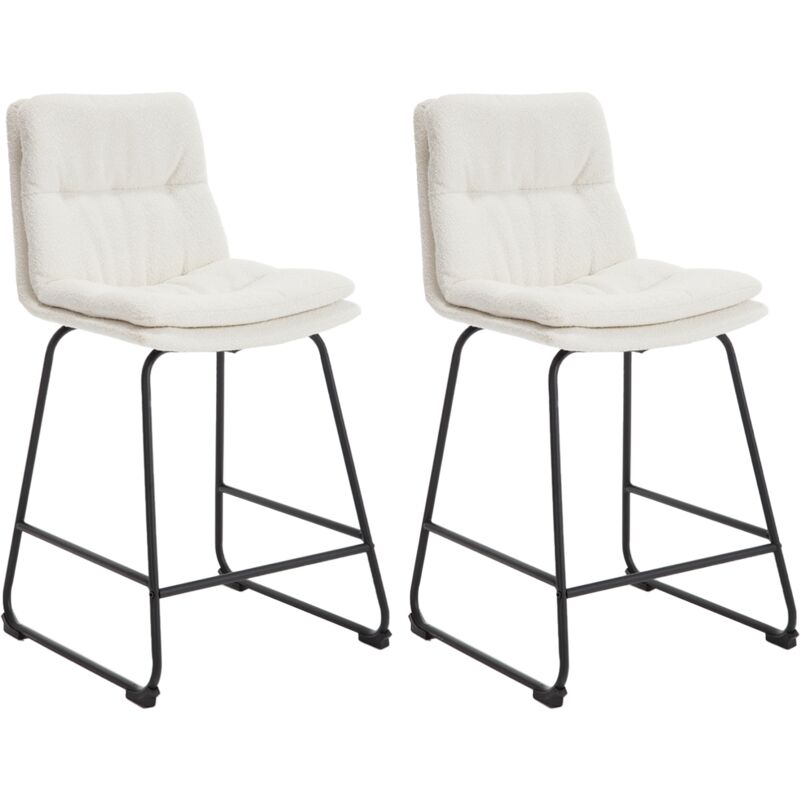 Wahson Tabouret de Bar Lot de 2 Chaise Haute Cuisine en Fausse Fourrure avec Coussin Confortable, Pied Métal, Chaise de Bar pour Cuisine, Blanc