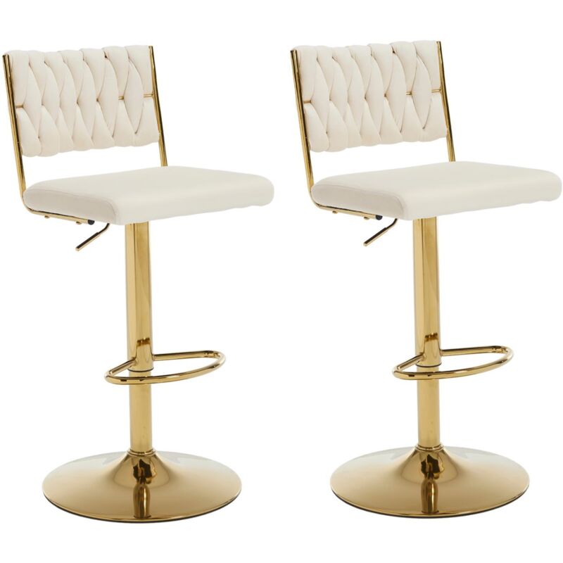 Tabouret de Bar Lot de 2 Tabourets en Velours Rotatif sur 360° Bar Réglable en Hauteur avec Dossier et Repose-Pieds, Beige, Wahson