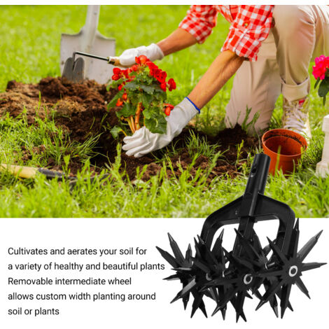 Wakects Rotationskultivator, handgeführter Gartenkultivator mit abnehmbaren Zinken, 2-in-1 Bodenbelüfter und Vertikutierer für Hochbeete