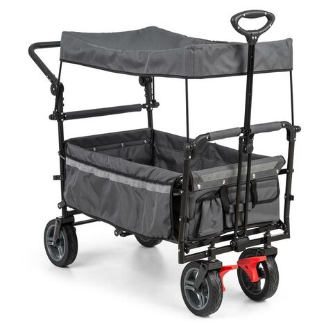 Waldbeck Easy Rider Bollerwagen mit Dach bis 70kg Teleskopstange grau - Grau