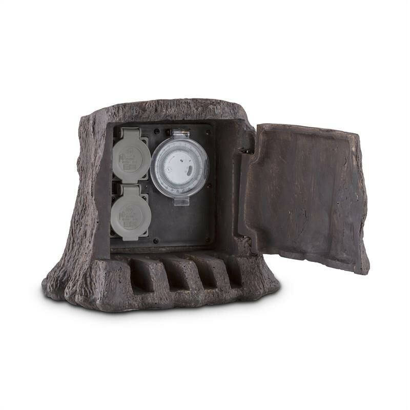 

Tree Time Tomacorriente para jardín de 2 tomas y 1,5 m de cable en forma de tronco con temporizador