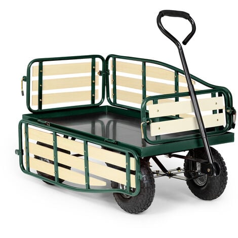 Waldbeck Ventura - Remorque de transport à main, chariot de manutention carriole pour jardin, travaux (charge max de 300 kg, panneaux latéraux rabattables) Version 2020, Vert foncé