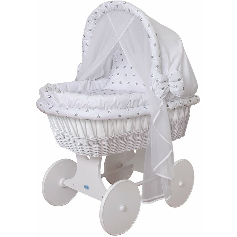 Waldin - Landau / berceau / couffin pour bébé, complet, 37 modèles disponibles:Cadre/roues peintes en blanc, blanc/gris étoile