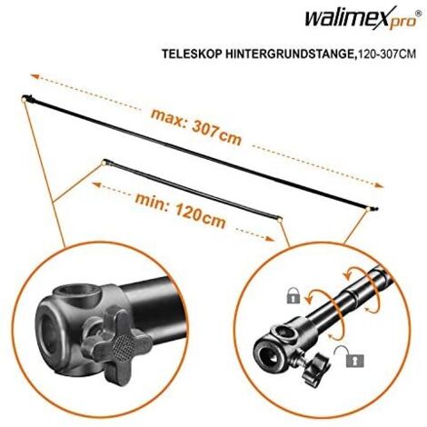 Walimex 16336 - Asta telescopica per tende de fondale (120 - 307 cm), nero