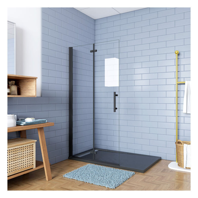 

Walk in 2 hojas plegables baño con perfil negro mate ,estilo industrial, 5 mm cristal templado, Easyclean,96x190cm