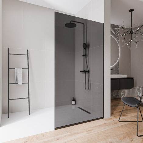 Walk-In Bernstein EX102-2 10mm Nano Graues Glas Edelstahl Schwarz matt 100x220cm mit Bodenprofil